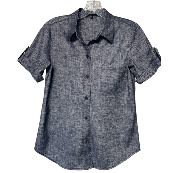 Theory chambray Pauline linen blend top - Picture 3 of 6
